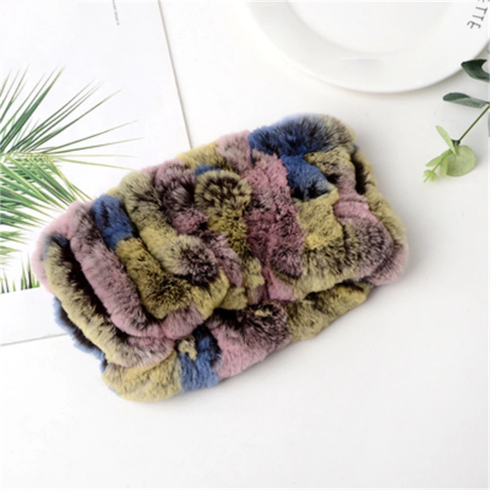 

Women Real Rex Rabbit Fur Ring Hairband Scarf Winter Fluffy Knit Elastic Natural Fur Headband Scarves