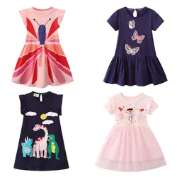 Jumping Meters 3-8T Summer Princess Girls Dresses Dinosaurs Print Hot Selling Baby Clothing Sleeveless Kids Costume Dresses