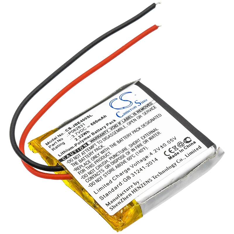 600mAh 3.7V 2.22Wh Wireless Headset Li-Polymer Battery for JBL P062831 Synchros S400BT Tune 600BT