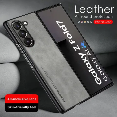 Sheepskin Leather Case For Samsung Galaxy Z Fold7 Fold6 Fold5 Fold4 Fold3 5G TPU Soft Frame Protect Shell Sumsung Fold 7 6 5 4 3