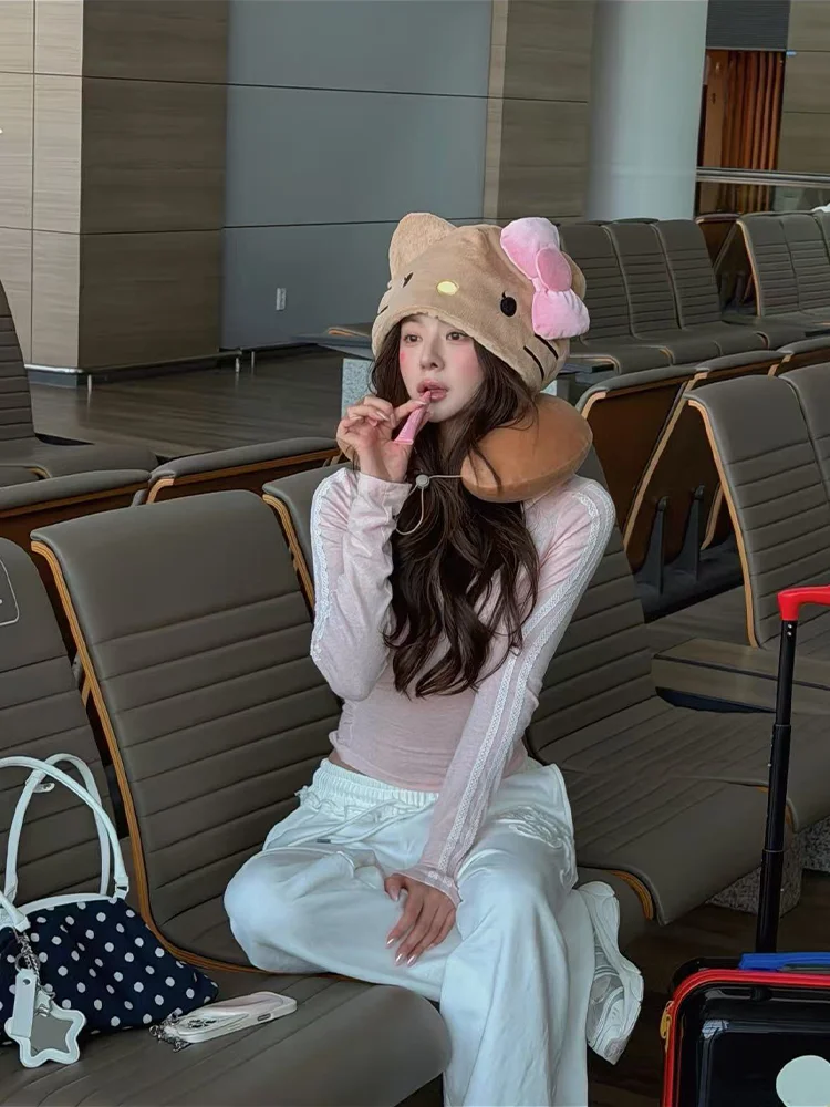 Kawaiihello Kitty مقنعين وسادة على شكل حرف U الكرتون لطيف وسادة قبعة تعتيم السفر الأساسية قيلولة وسادة النوم