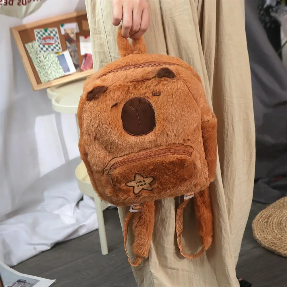 Large Capacity Capybara Plush Backpack Animal Star Capybara Shoulder Bag Stuffed Doll Korean Style Cartoon Capybara Handbag