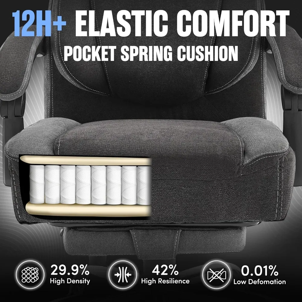 كرسي مكتب تنفيذي كبير وطويل مريح مع مسند للقدمين، مقعد عريض جدًا، دعم قطني قابل للتعديل لـ Comfortable High Bac