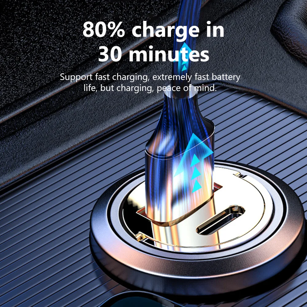 Elough 120W Car Charger QC3.0 USB Type C Quick Charge Transparent Car Phone Charger Adapter For iPhone Xiaomi chargeur rapide