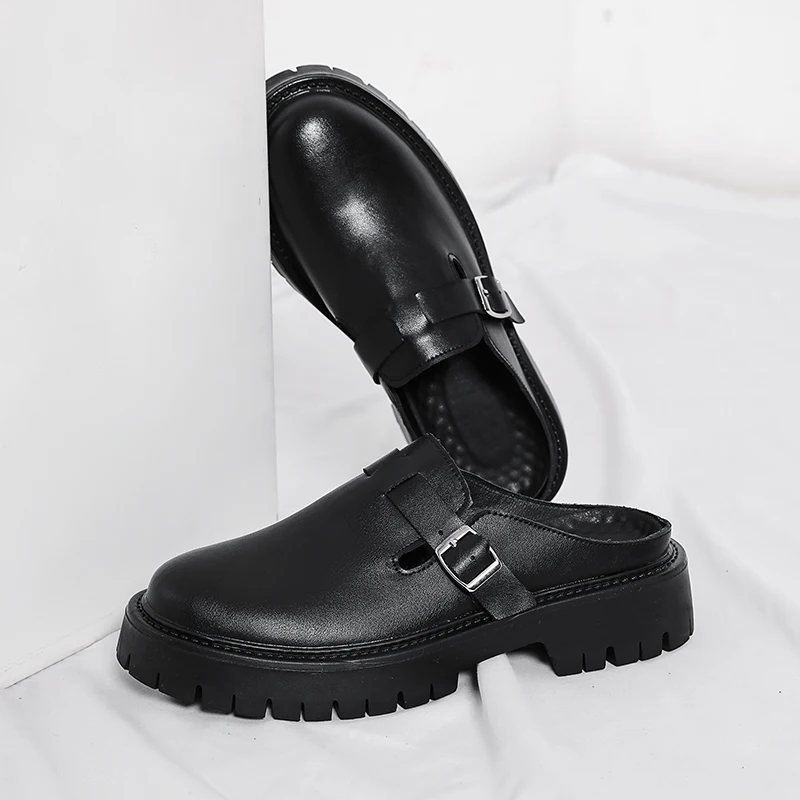 

Summer Fashion Men Half-heeled Leather Shoes Men Wear Casual Thick-soled Anti-slip Business Leather Shoes on One Foot Size 38-45