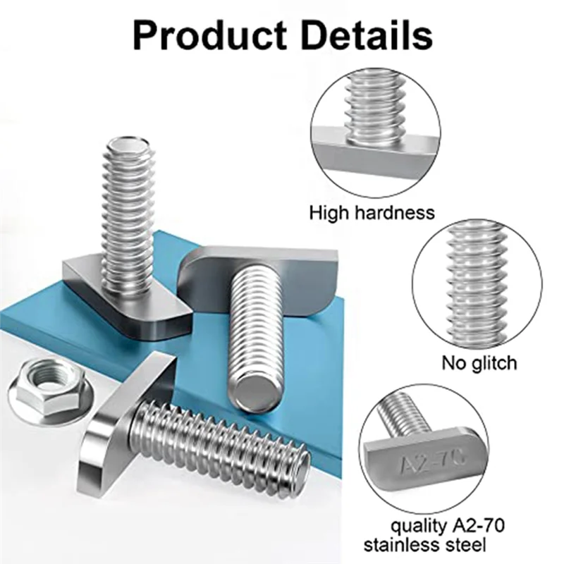 A53I 15Pcs T Slot Bolt Replacement,M8 X 20 Screws, A2-70 Rail Track Screws Track Nuts with 15 Flange Nut