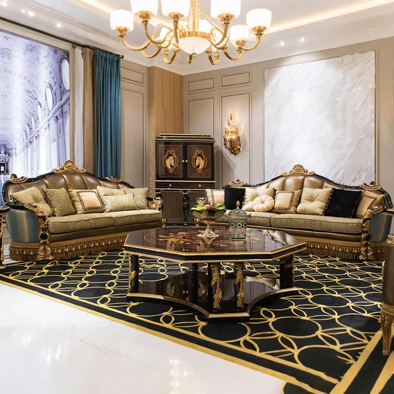 !@Luxury Classical Living Room Furniture Sofa Set European Style Tufted Sectional Sofas