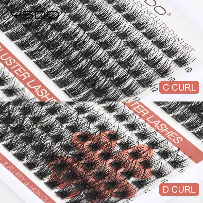 YSDO 12/14 Rows Eyelash Extension DIY Cluster Lashes Heat Bonded Premade Fan Segmented Individual Cluster Lashes Makeup Tools