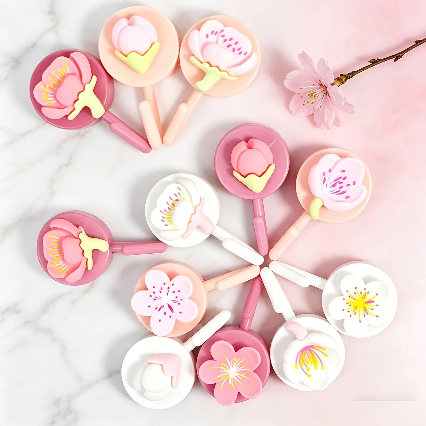 Waterproof Cherry Blossom Self Adhesive Hooks No Punch Plastic Wall Hanger For Bathroom Towel Car Key Storage