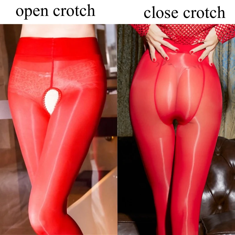 XL Plus Size 8D Oil Shiny Transparent Tights Sexy Open Crotch Pantyhose Glossy Smooth Anti Hook Stockings Party Hosiery