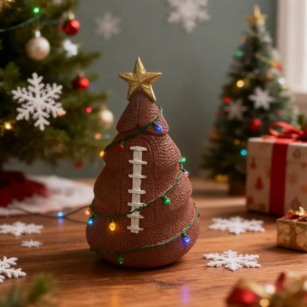 Tabletop Christmas Tree High-quality Christmas Tree Handcrafted Sports Ball Inspired Christmas Tree Figurine with Faux Leather