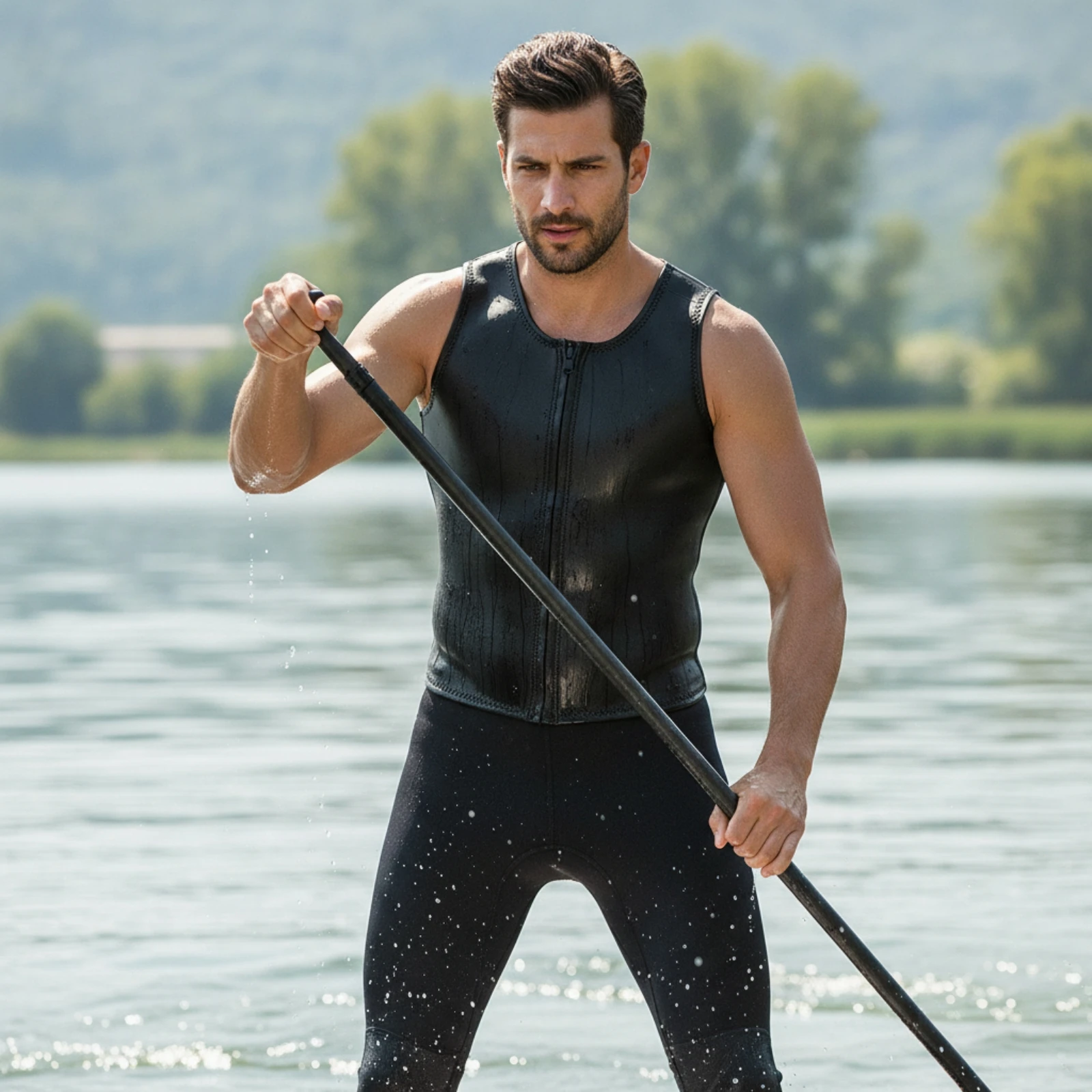 Front Zip Wetsuit Vest 2mm Sleeveless Wetsuit Top Zip-Front Vest Snug Apparel Close-Fitting for Divers, Diving, Surfing