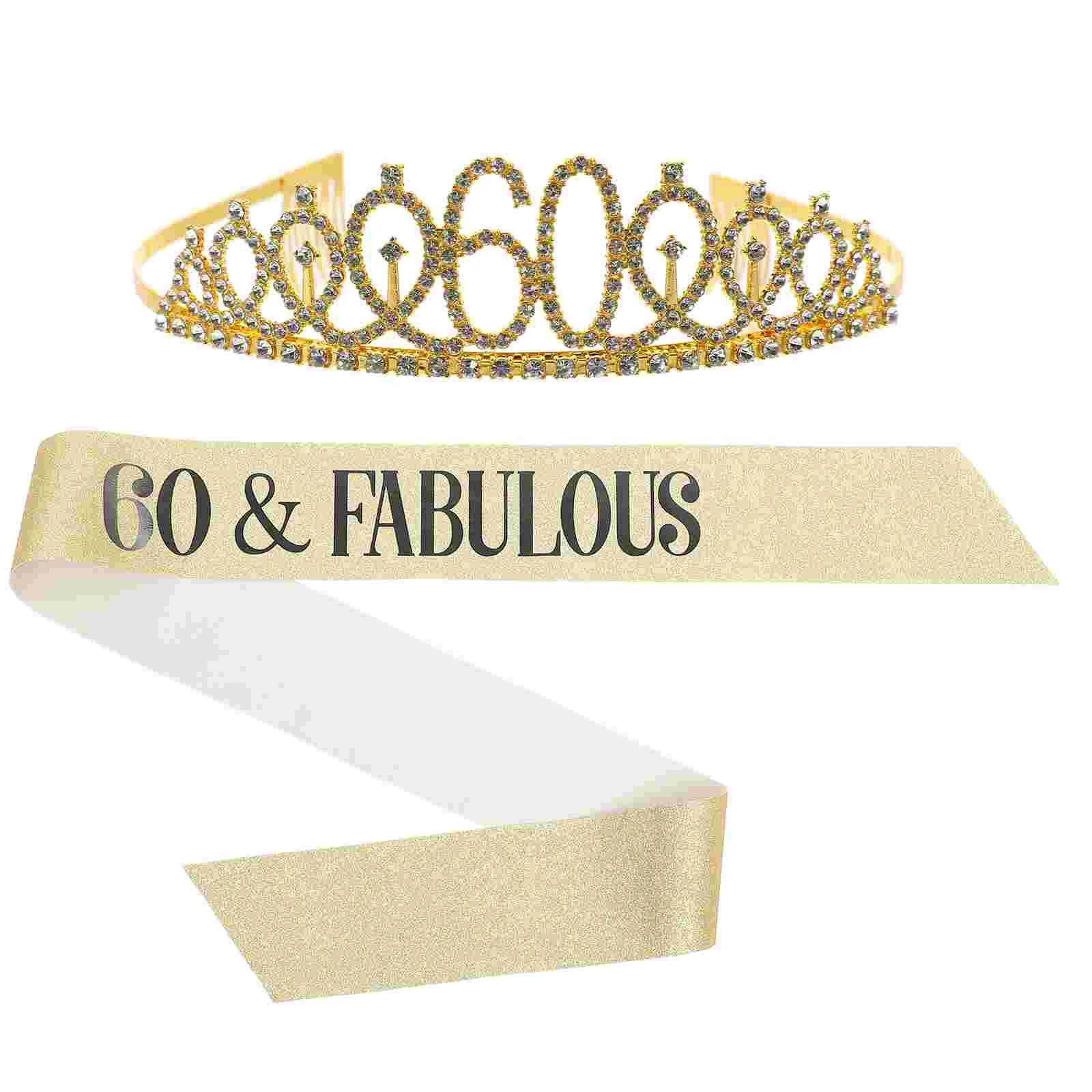 

60th Birthday Gifts Top Hat Party Supplies Gold Dust Stretch for Female Sash and Crown Decorative Miss