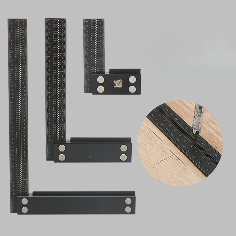 

High precision right angled ruler for measuring L-shaped woodworking holes at 90 degrees, multifunctional auxiliary calibration