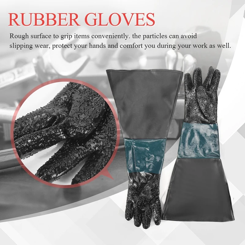 Sandblasting Gloves Sandblaster Parts 60Cm With O Rings For Sandblast Cabinet