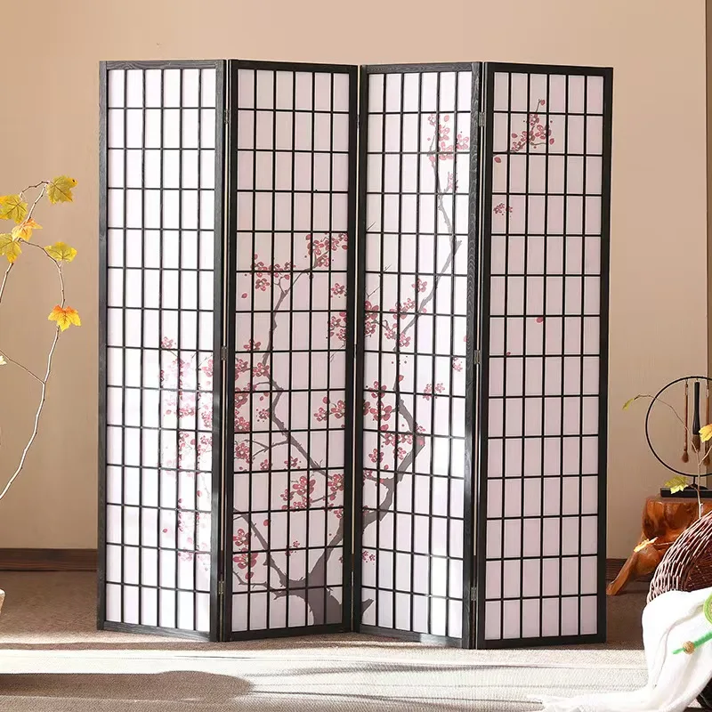 v 4-Panel Shoji Screen Room Divider, 5.9 ft Wood Dragon Pattern Room Dividers and Folding Privacy Screens, Asian Room Separators