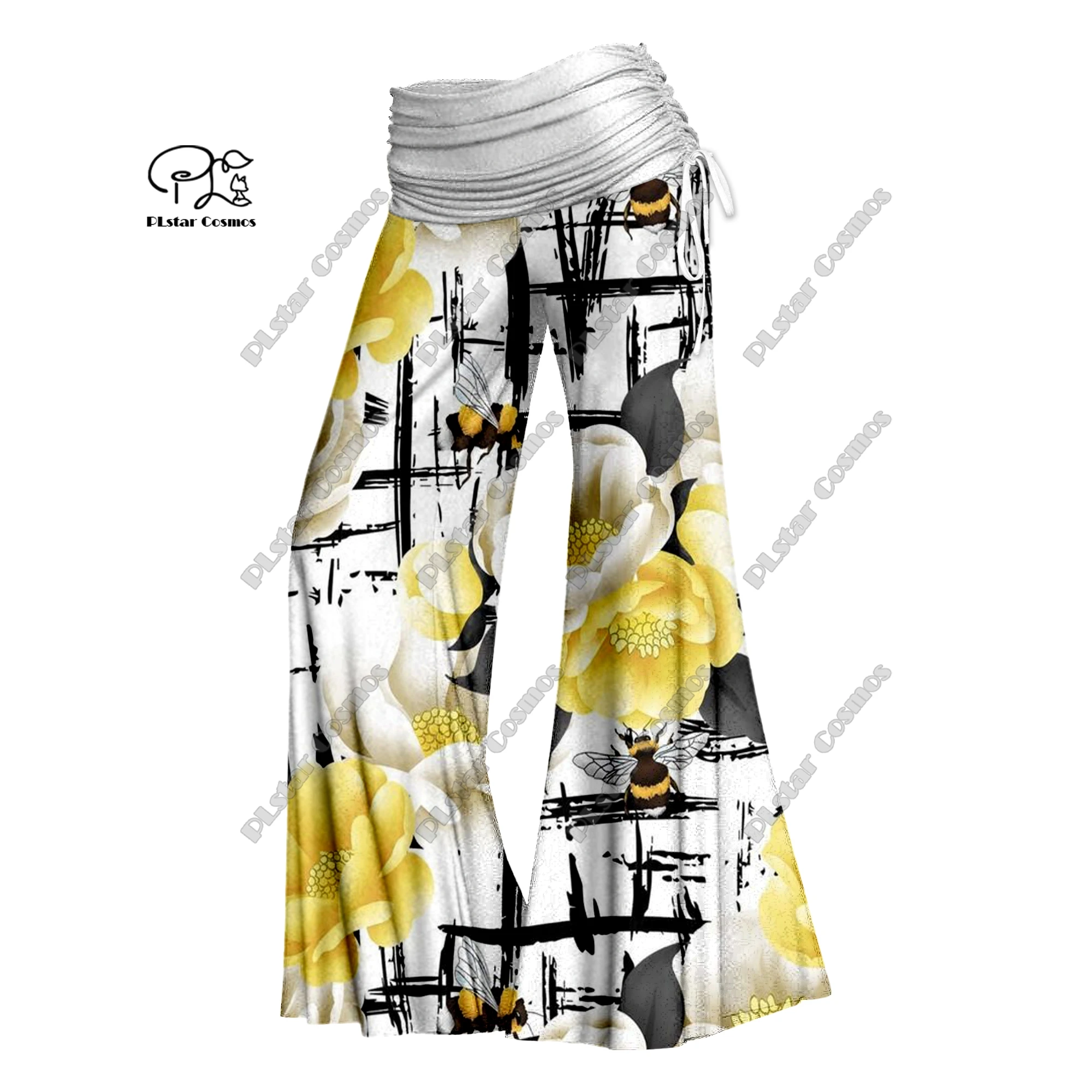 PLstar Cosmos-pantalones de pierna ancha con estampado 3D para mujer, pantalón de cintura elástica, plegable, informal, H-2