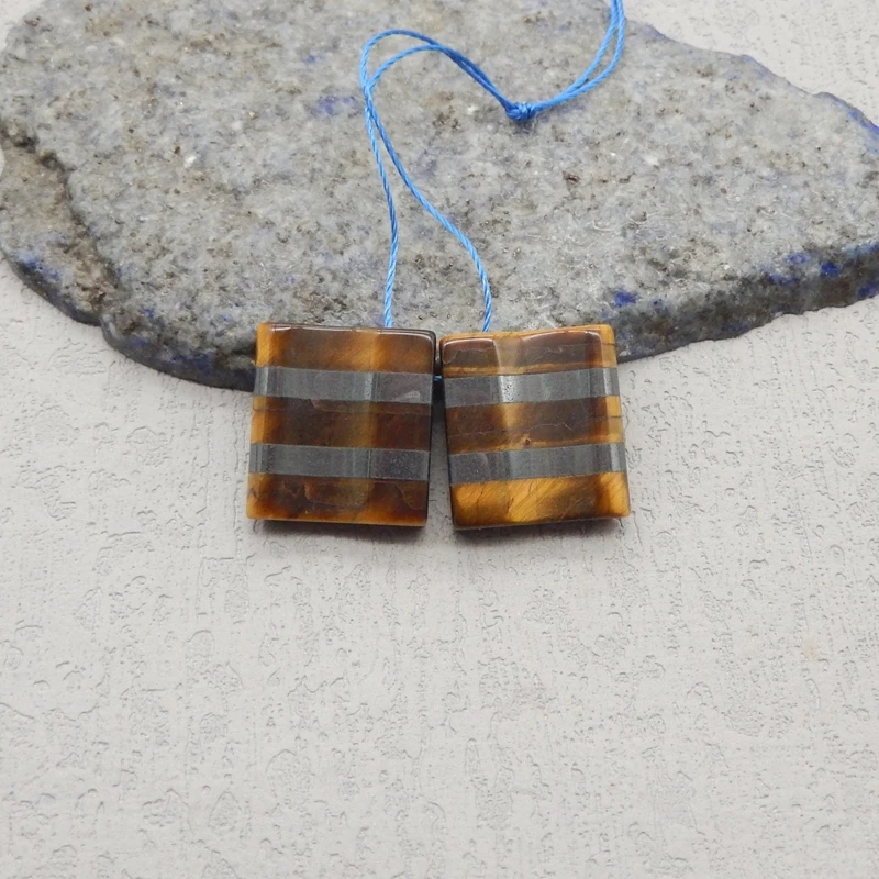 

Women's Fashion Handmade Jewelry Earrings Natural Stone Hematite Tiger-Eye Intarsia Beads 17x5mm 7.9g