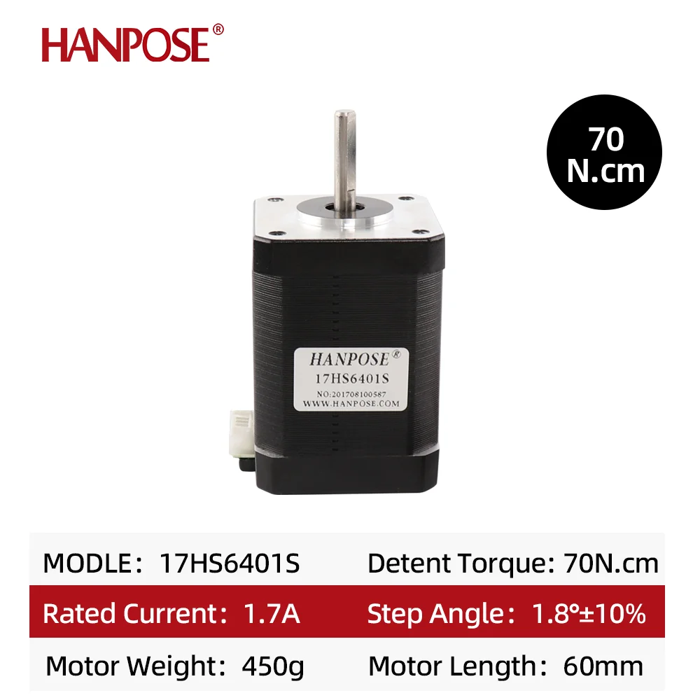 2-Phase Hybrid Stepper Motor Nema17 Motor 60MM 1.7A, 70N.CM 4-Wire Nema 17 17HS6401S For 3D Printer CNC Motor
