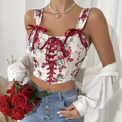 Fashion Floral Graphic New Tank Top with Strap Trendy Elegant Chic 2000s Women Slim Fit Crop Top Female Casual Office Clothing