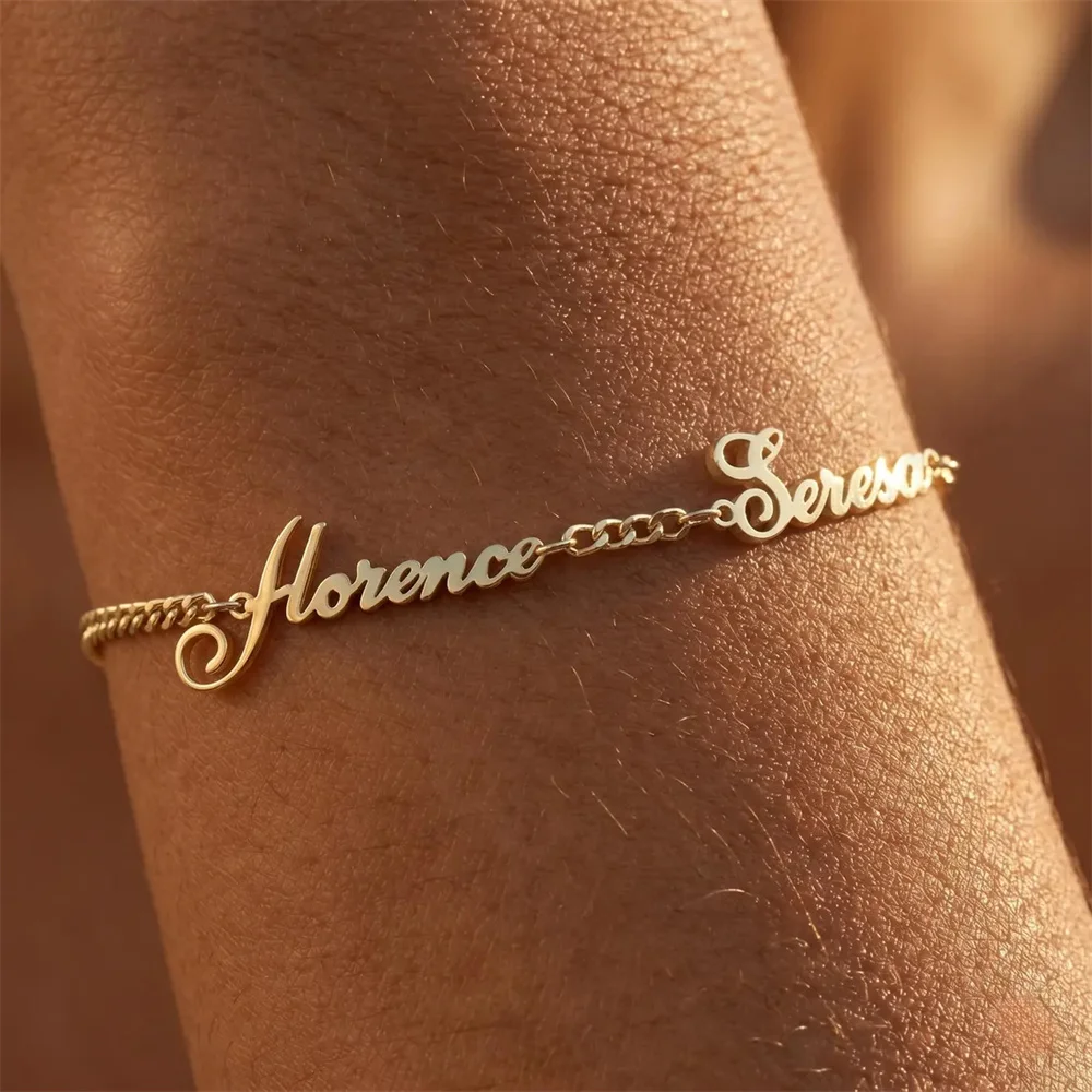 Custom Multiple Name Bracelet  Stainless Steel Adjustable Chain Pulseras Jewelry Customized Personalized Bracelets For Women