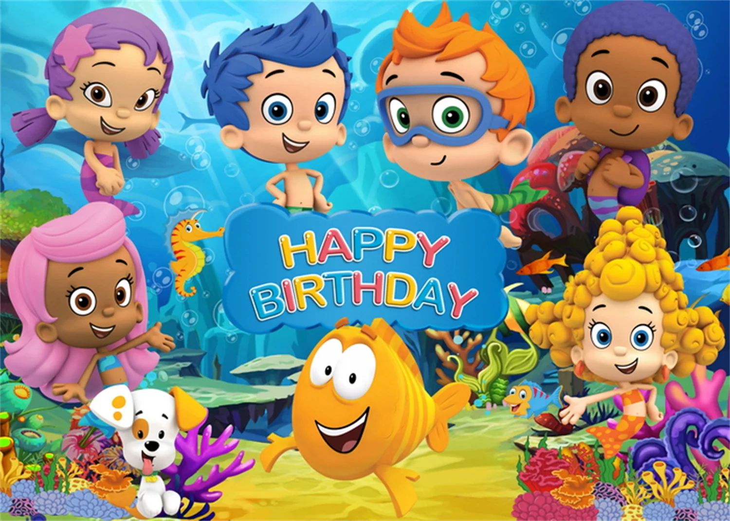 Cartoon Bubble Guppies Theme Children Birthday Backdrop Decoration Baby Shark Seaworld Baby Birthday 1-9 Year Decorations Banner