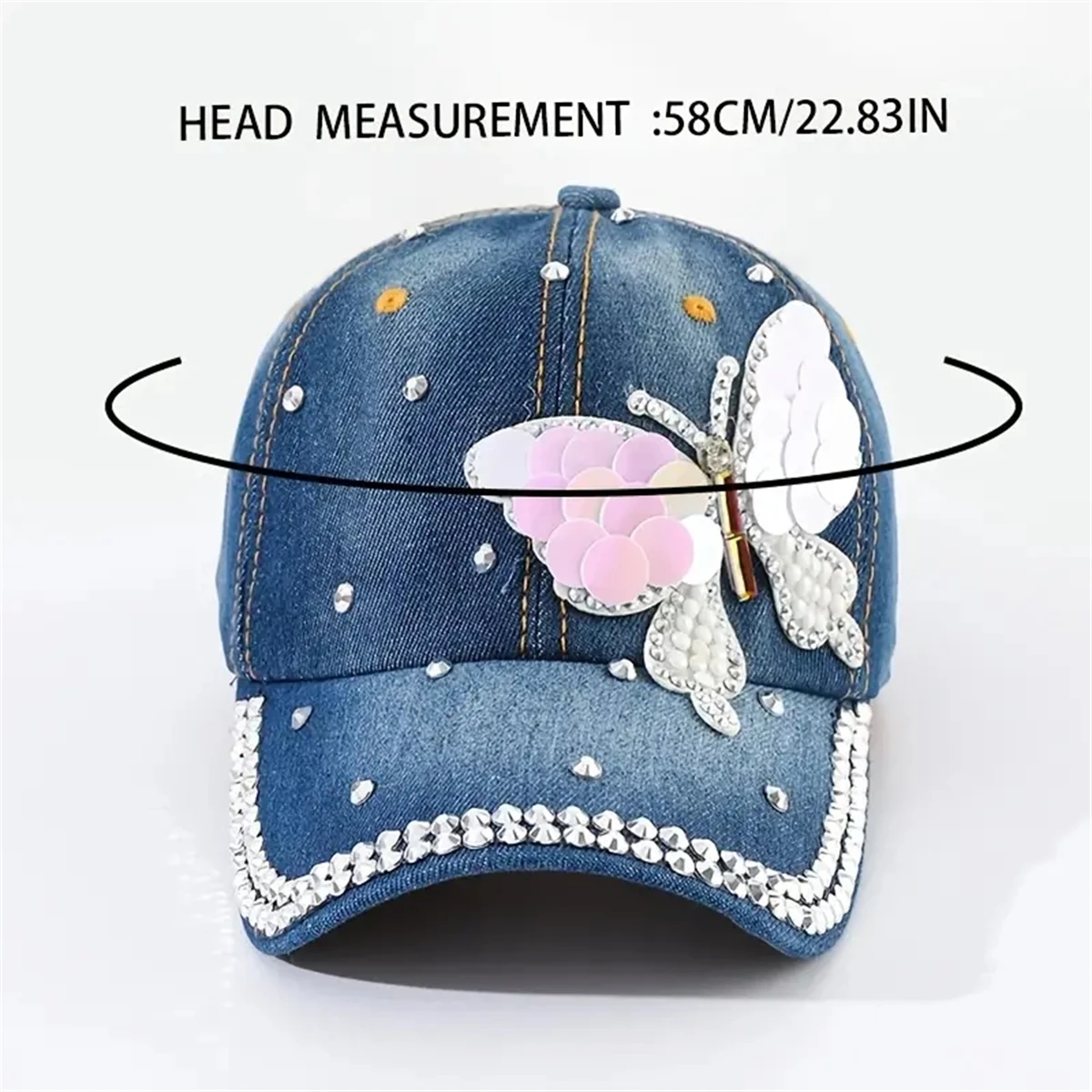 New Ladies denim diamond-encrusted casual show face small fashionable Western style show temperament cap