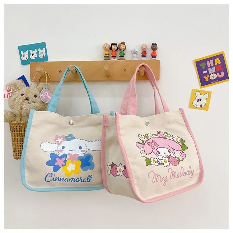 2024 New Cute Cartoon Cinnamoroll My Melody Large Capacity Hand Bag Mommy Lunch Bag Sweet Printed Hand Canvas Bag