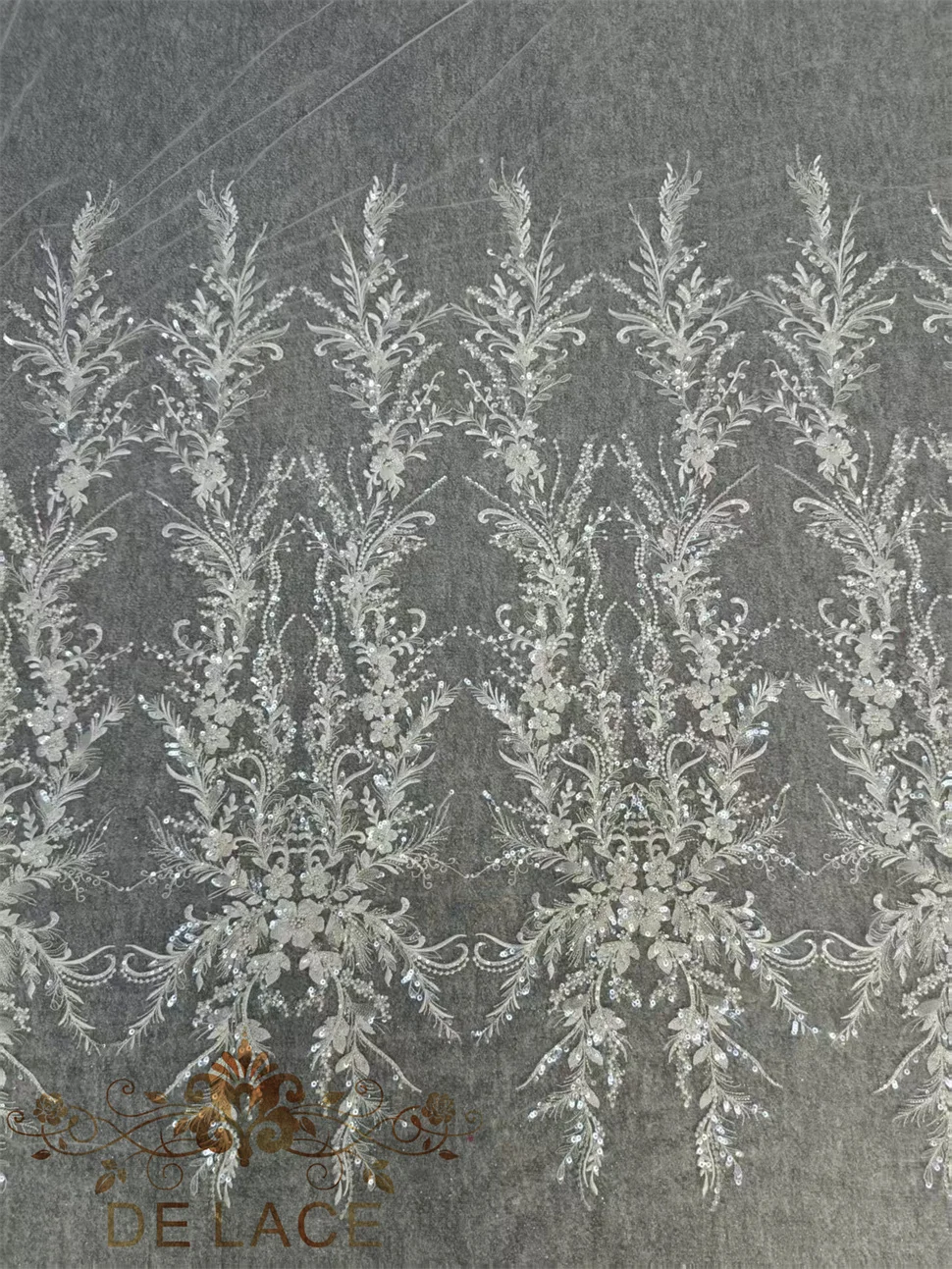 

Luxury Heavy Beaded Lace Shining Sequins Fabric Handmade DIY Wedding Dress Floral Pattern Lace Fabric