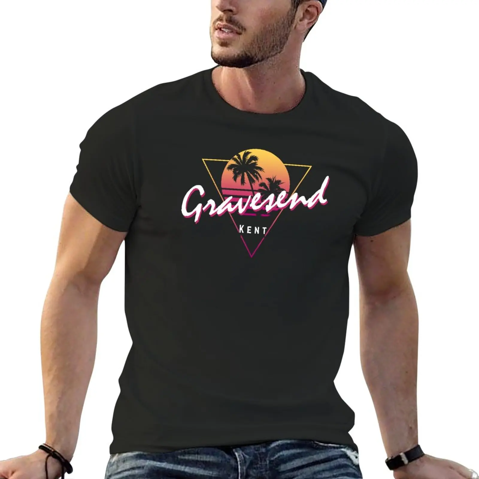 

New Funny 80s Retro Sunset 'Gravesend' Kent T-Shirt cute tops quick-drying t-shirt oversized t shirts Men's t-shirts