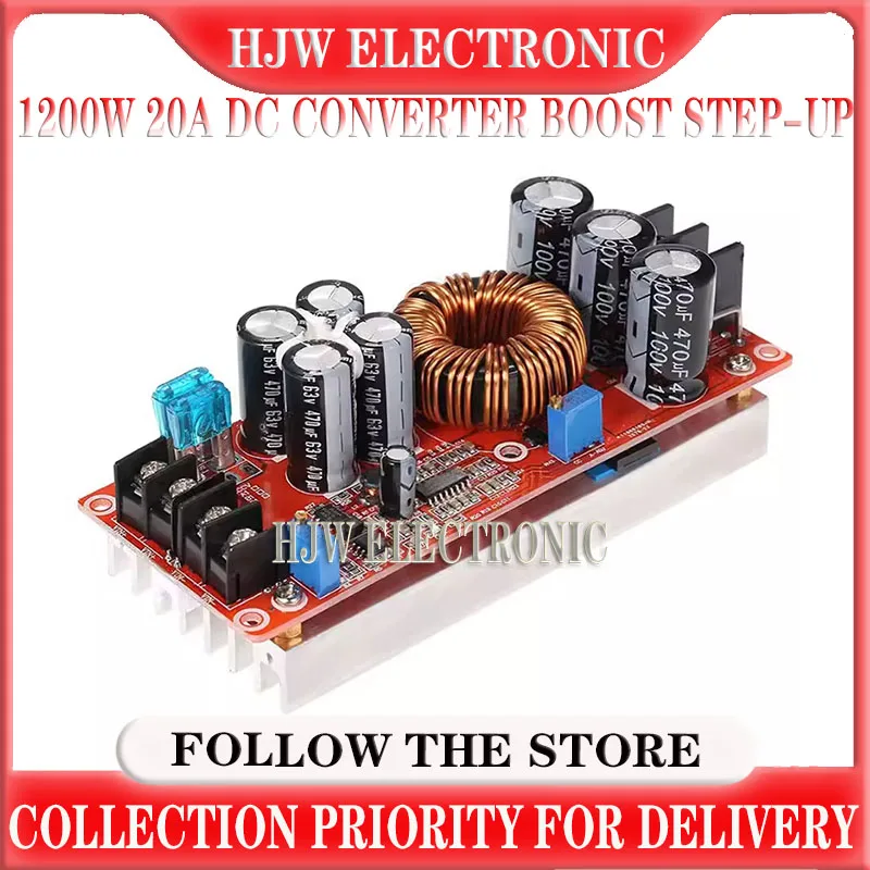 

HJW 1200W 20A DC Converter Boost Step-up Power Supply Module IN 8-60V OUT 12-83V