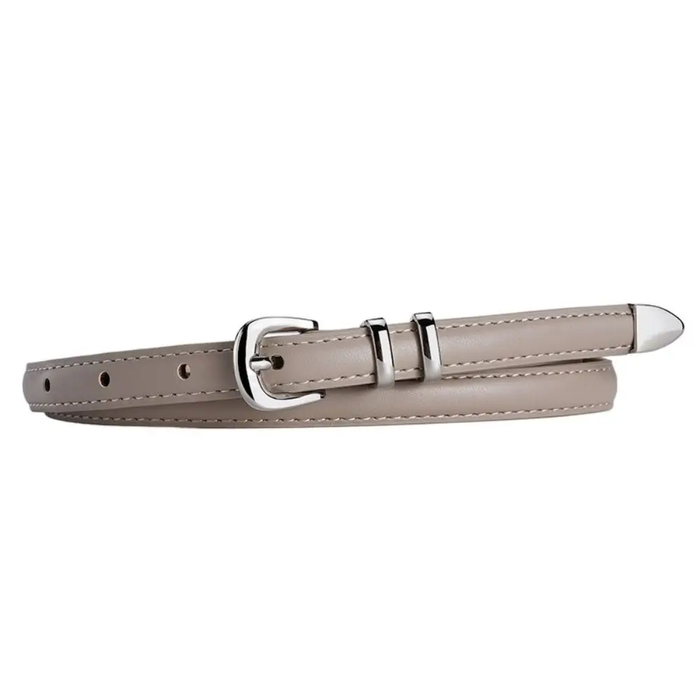 Fashion Metal Buckle PU Leather Belt Simple Korean Style Thin Waist Belt All-match Slim Side Dress Decoration Students