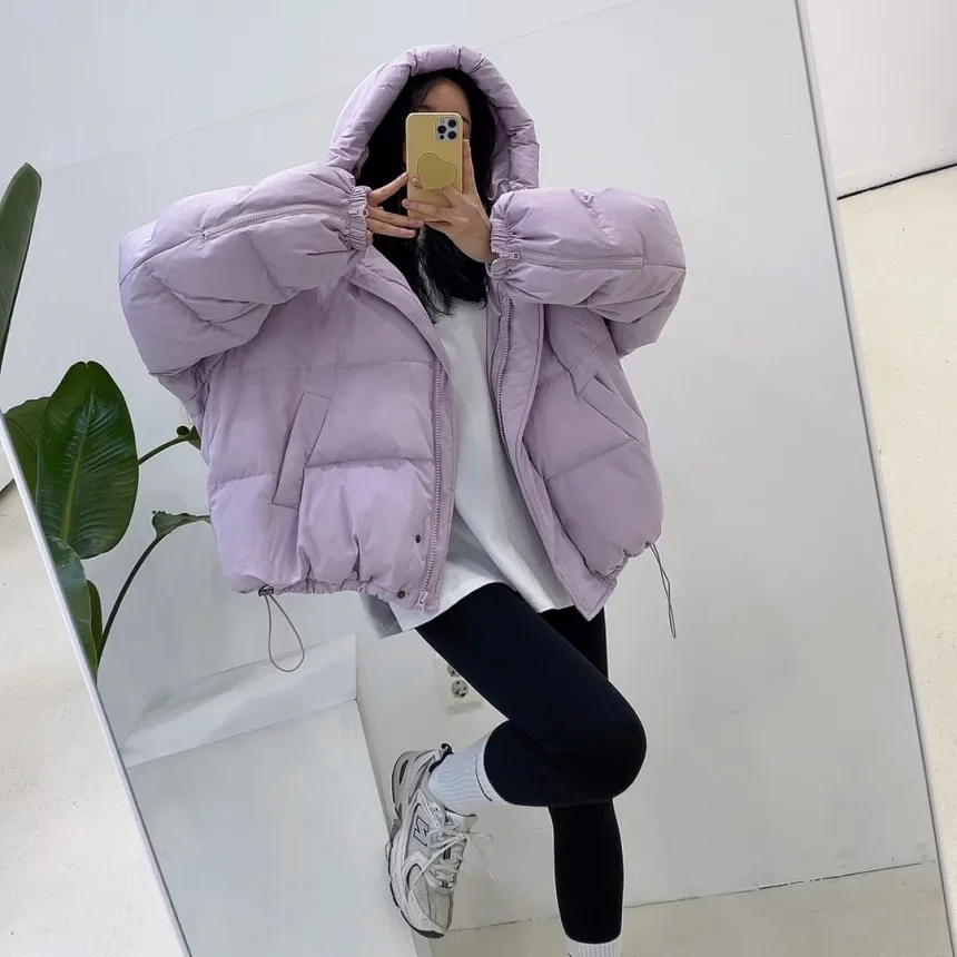 Mantel Jaet Wanita Model Puffy Bread Sle down, Hangat Berkerudung, Modis Anti-Penuaan, Isi Kapas Polyester, Pakaian Luar Musim Dingin