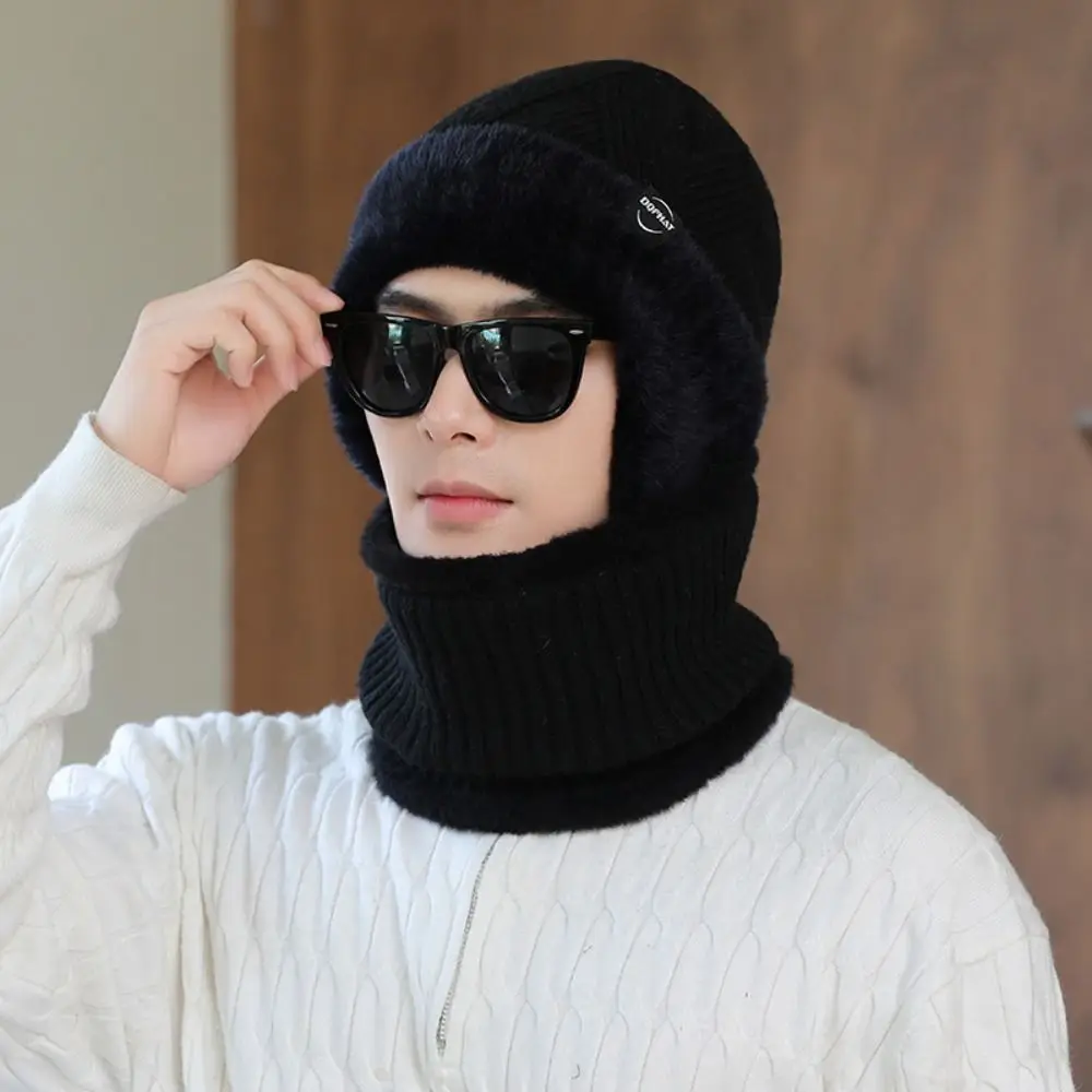 Trendy Men Gift Winter Hat Soft Knitted Winter Keep Warm Neck Warmer Thickened Knitted Hat Skating Running Neck Scarves