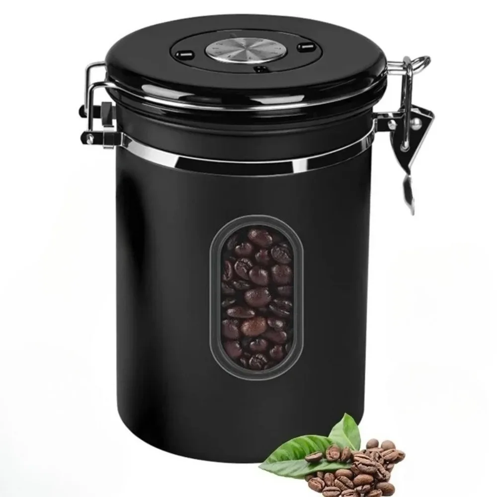 Coffee Canister Airtight Stainless Steel Coffee Bean Storage Container with Valve Date Tracker Window Kitchen Organizer