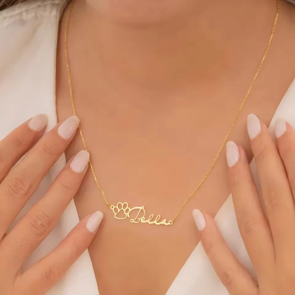 Sipuris Collana con nome zampa personalizzata Collana commemorativa per animali domestici personalizzata in acciaio inossidabile Collana con zampa di cane Regali di gioielli per gli amanti degli animali domestici