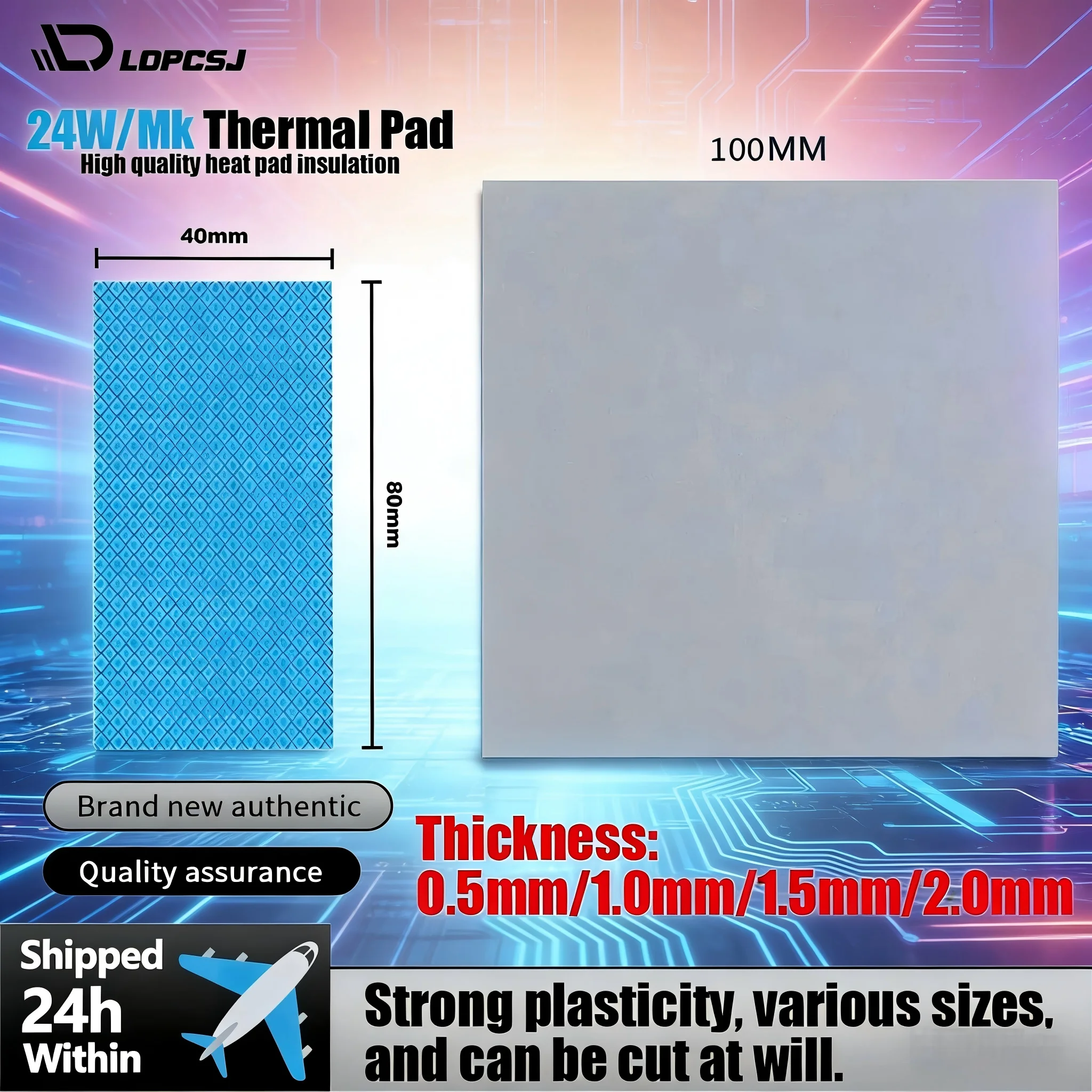 LDPCSJ 24W/mK High Performance Thermal Pad, Silicone Heatsink for GPU CPU, Multiple Sizes for Laptop PS5 PC Cooling