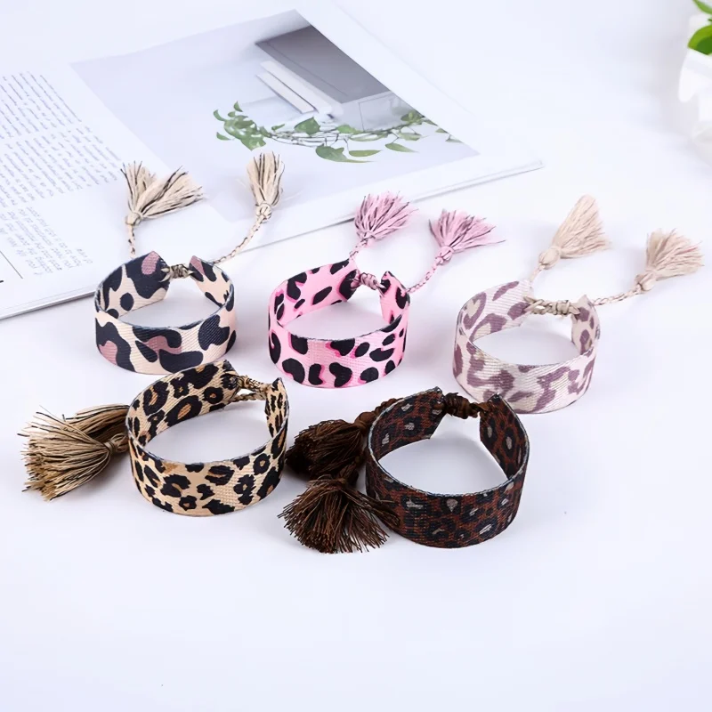 Bohemia Style Leopard Pattern Series Bracelet For Women Hand Woven Adjustable Tassel Hand Wrist Fashion Jewelry Friendship Gift