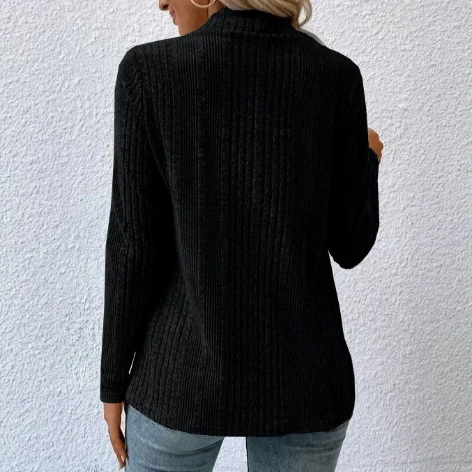 Women's Versatile Long-Sleeved Jacket, Casual Buttonless Open-Front Asymmetrical Draped Cardigan with Ribbed Texture