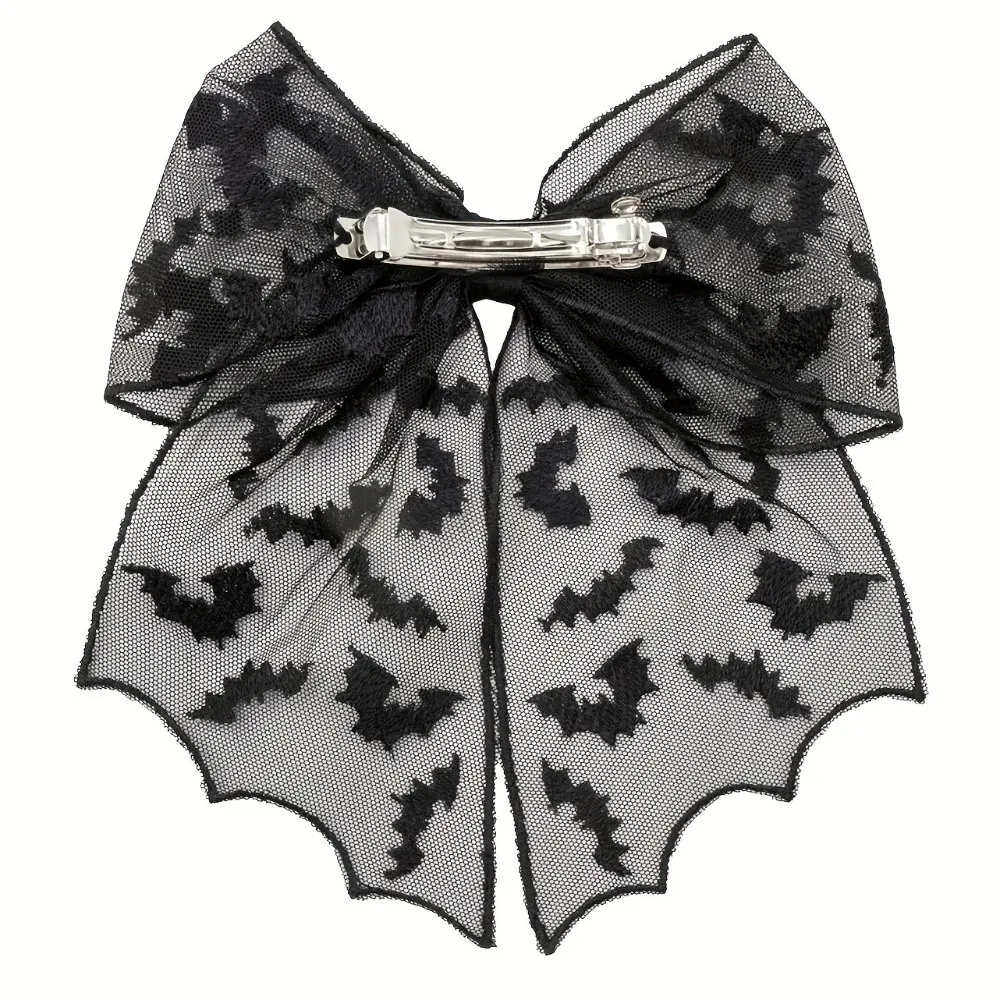 Creative Star Spider Web Hair Clip Lace Spring Clip Bat Head Veil Gothic Black Halloween Hairpin Cosplay