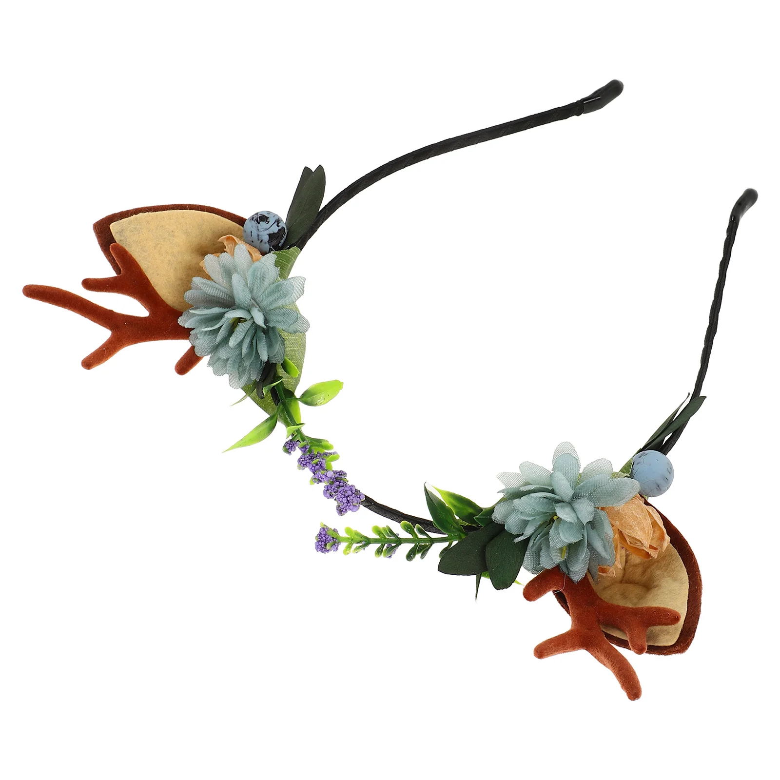 

Elk Horn Headband Floral Headdress Hair Hoop for Christmas Flower Hairband Girls Straw Headwear Antler Baby