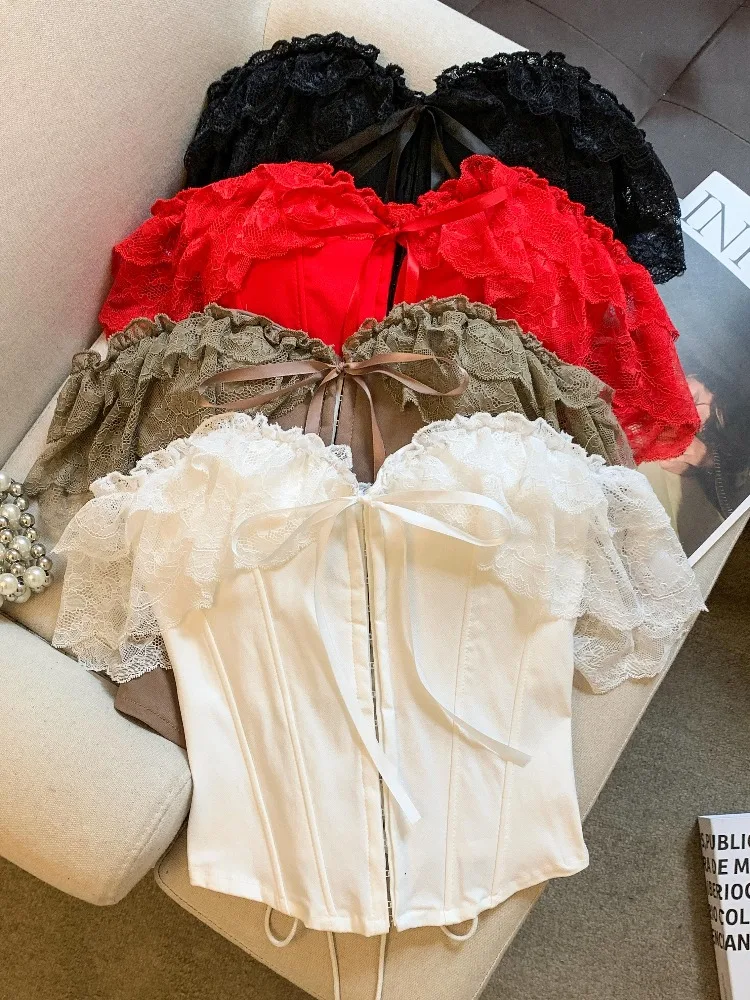 

Korean Style Spicy Girl Short Sleeve T-Shirt Women's Summer New Sexy Waist Cinching Lace Trim Short Length Top Citywalk