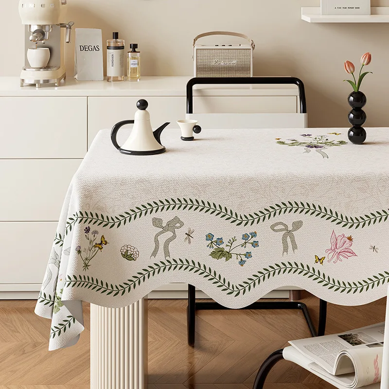 

Rustic Shaped Tablecloth Waterproof Oilproof Wash Free Dining Mat Cream Aesthetic Rectangular Coffee Table Cover
