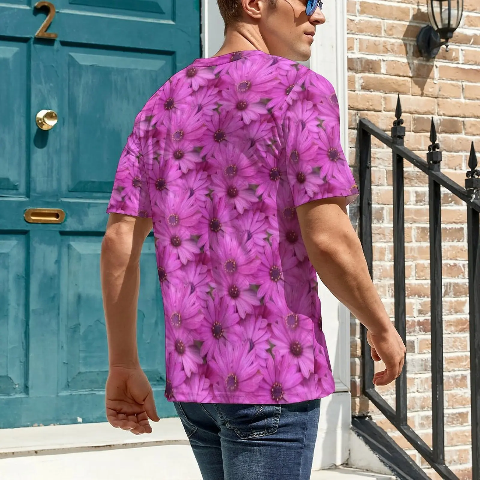 Men Daisy Floral Grid Print T-Shirt  Hip Hop T-Shirts Short-Sleeved Custom Tshirt Hot Sale Summer Y2K Fun Oversized Top Tees