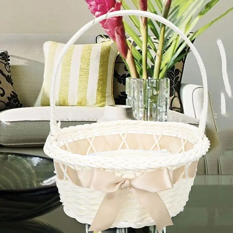 

Picnic Basket Wedding Flower Woven Baskets Party Favor Imitation Rattan Plastic Bride Picnic Plastic Storage Gift Packing