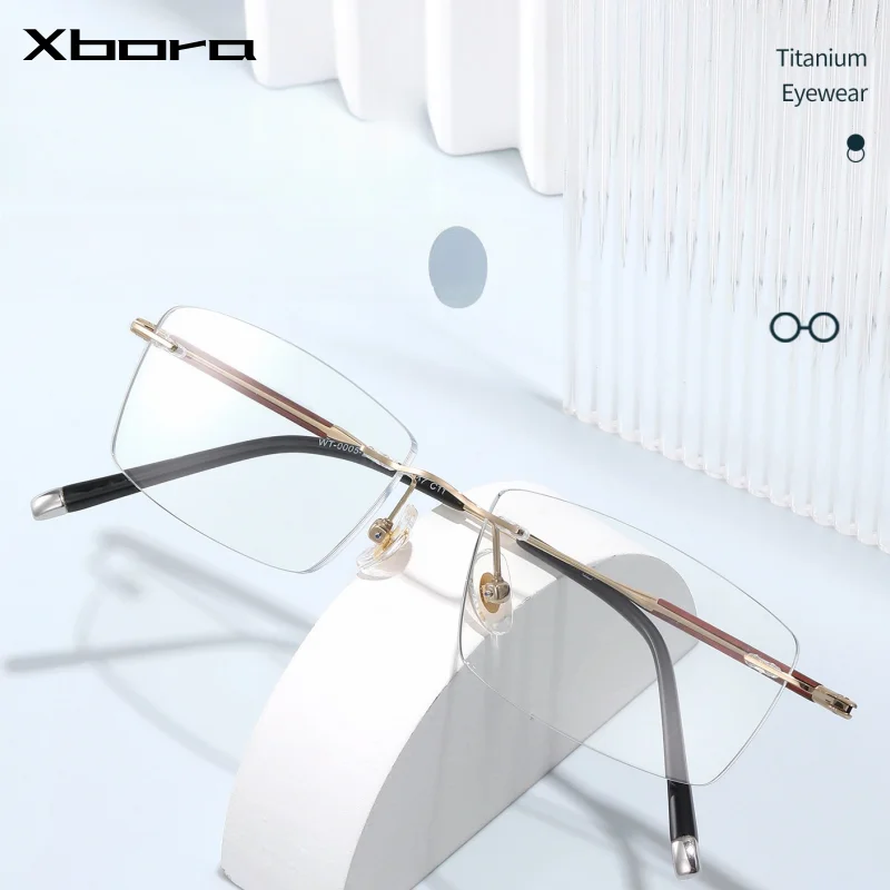 

Модные роскошные женские очки Xbora, ретро очки без оправы из чистого титана, оптические очки в оправе для мужчин 231901WK