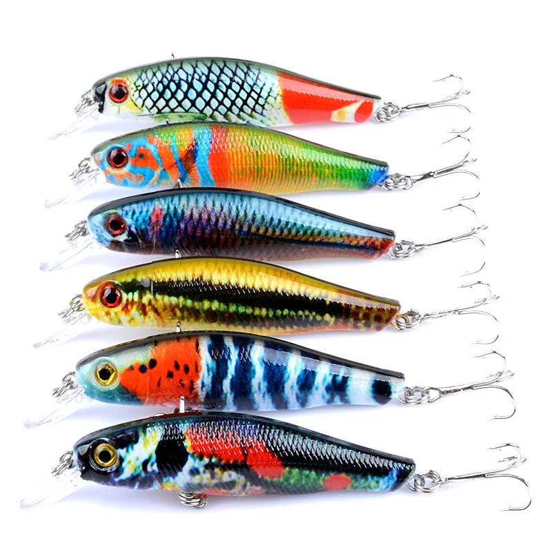 

6 colors/Bag Painted Bionic Minnow Crankbait All For Fishing Lure Accessories Tackle 3d Eyes Fish Artificial Bait Hard Wobbler