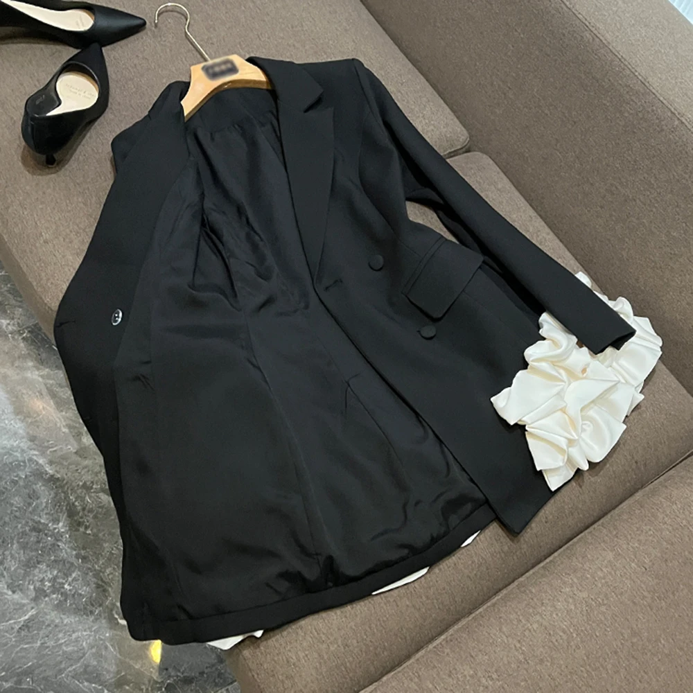 Twotwinstyle hit cor vestidos de emagrecimento para mulheres lapela manga longa cintura alta emendado dobras elegante vestido feminino novo kdr 520701