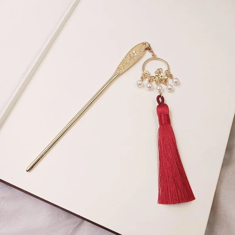 1pc 우아한 중국 빈티지 헤어 스틱 조각 Tassel-Pearl Charms 완벽한 Hanfu는 전통 결혼식을 보여줍니다 시대를 초월한 문화