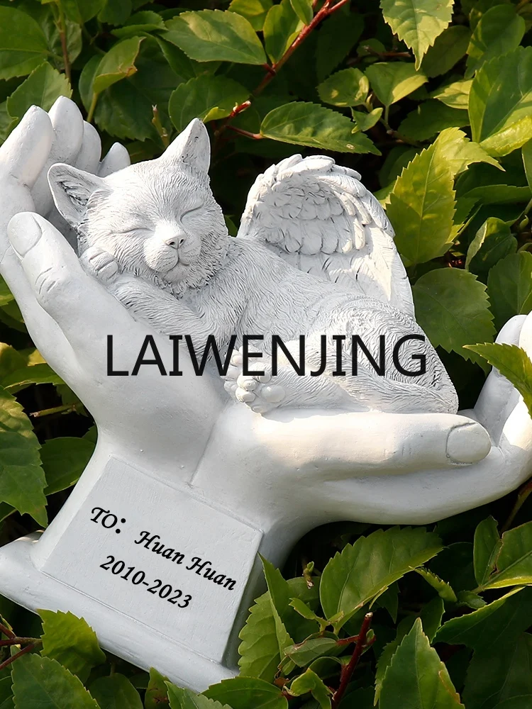 

Pet Cat Tombstone Custom Shape Palm Angel Cat Lettering Monument Memorial Resin Statue Ornaments